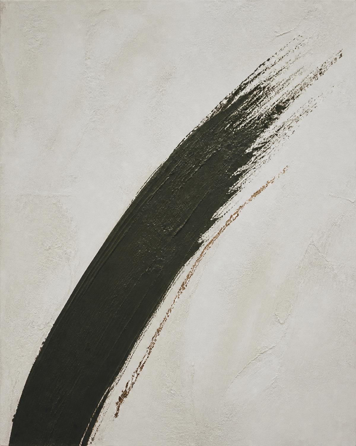 Detail of an abstract oil painting by Nata Orlo showing thin glazes pooling over a knife-applied impasto ground